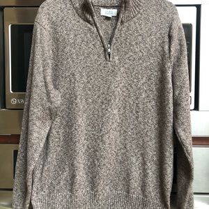 Croft & Barrow Pullover Sweater Brown Zipper V Neck men M Cotton Blend